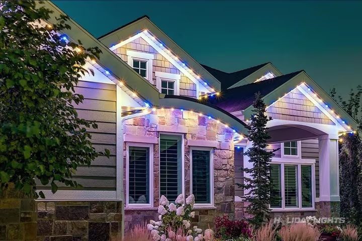 App-controlled permanent LED lighting on a New Jersey home facade