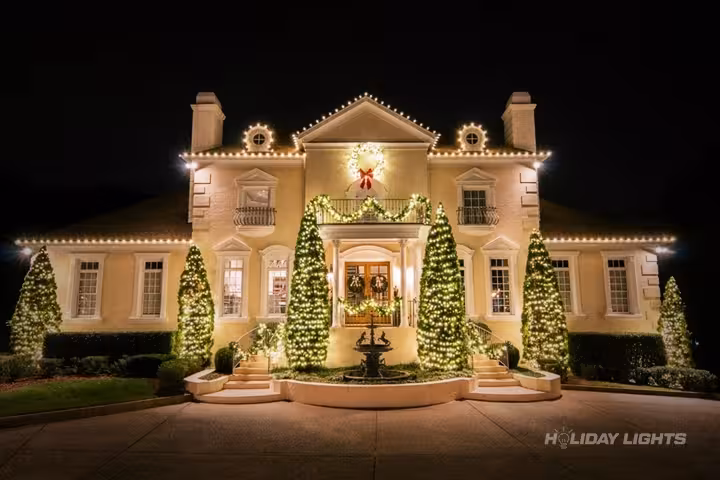 Christmas Roofline Lights Evergreen Decorated - Residential Christmas lights installation in New Jersey