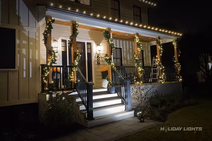 Garlands Decoration Porch Pillars - Residential Christmas lights installation in New Jersey