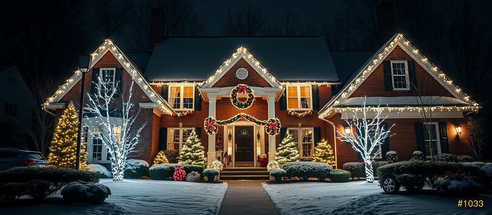 Festive Parsippany home at night