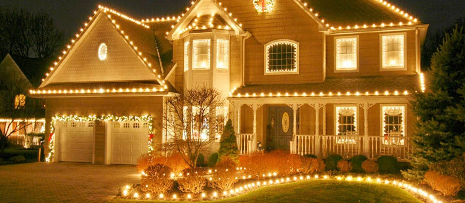 Festive Harding home at night